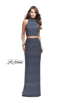 Picture of: Two Piece Form Fitting Prom Dress with Stud Beading in Gunmetal, Style: 26045, Main Picture