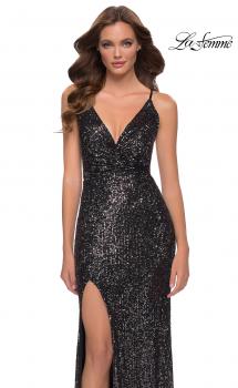 Picture of: Sequin Gown with V Neckline and Strappy Back in Gunmetal, Style 29731, Main Picture