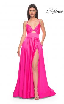 Picture of: Satin A-Line Gown with Cut Out and Twist Bodice in Neon in Hot Pink, Style: 31412, Main Picture