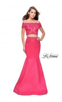 Picture of: Mikado Two Piece Prom Dress with Lace and Beading in Hot Pink, Style: 25583, Main Picture