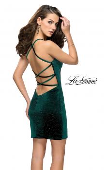 Picture of: Rhinestone Short Velvet Homecoming Dress with Open Back in Hunter Green, Style: 26620, Main Picture
