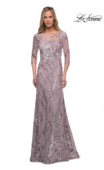 Picture of: Sequin Lace Long Dress with Sheer Sleeves in Icy Mauve, Main Picture