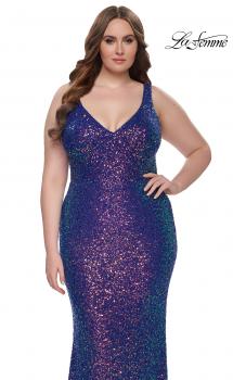 Picture of: Unique Stretch Sequin Plus Gown with V Neckline in Indigo, Style: 32199, Main Picture