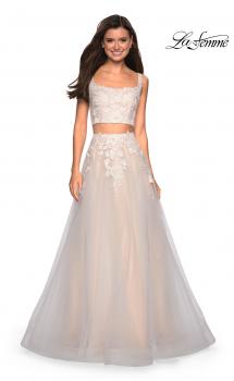 Picture of: Two Piece Tulle Dress with Cascading Applique Detail in Ivory/Nude, Style: 27635, Main Picture