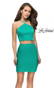 Picture of: Short Two Piece Homecoming Set with Halter Neckline in Jade, Style: 26630, Main Picture