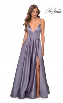 Picture of: V-Neck Satin Prom Dress with Lace Up Back in Lavender Gray, Style: 28628, Main Picture