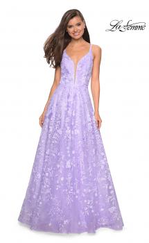 Picture of: Pastel A-Line Floral Prom Dress with Strappy Back in Lavender, Style: 27759, Main Picture