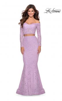 Picture of: Lace Sleeve Lace and Sequin Two Piece Prom Dress in Lavender, Style: 28666, Main Picture