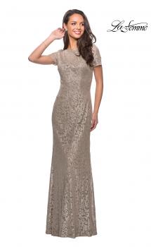 Picture of: Floor Length Lace Gown with Short Sleeves in Light Gold, Style: 25528, Main Picture
