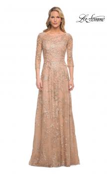 Picture of: Mother of the Bride Lace Dress with Three-Quarter Sleeves in Gold, Style: 30021, Main Picture