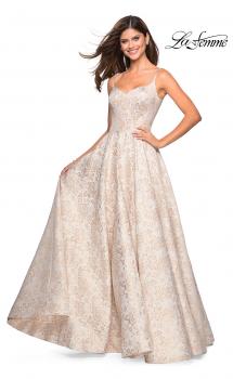 Picture of: Floral Print Long Sweetheart Prom Dress in Light Gold, Style: 27162, Main Picture