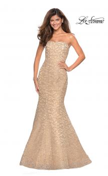 Picture of: Long Mermaid Metallic Lace Strapless Prom Dress in Light Gold, Style: 27267, Main Picture