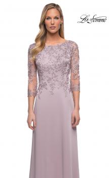 Picture of: Jersey Gown with Boat Neckline and Lace Detailing in Light Mauve, Main Picture