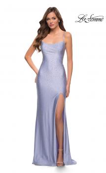 Picture of: Open Strappy Back Jersey Gown with Rhinestones in Light Periwinkle, Style 29899, Main Picture