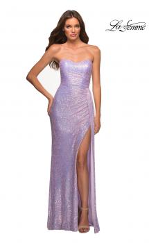 Picture of: Strapless Sequin Gown with Draped Slit in Light Periwinkle, Main Picture