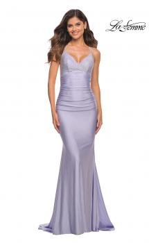 Picture of: Fitted Jersey Gown with Rhinestone Top in Light Periwinkle, Main Picture