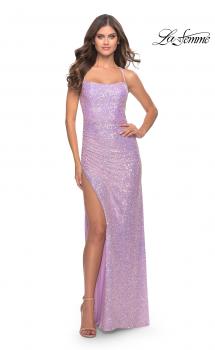 Picture of: Ruched Sequin Prom Dress with High Side Slit in Light Periwinkle, Style: 31405, Main Picture
