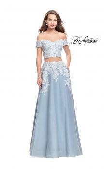 Picture of: Denim Off the Shoulder Two Piece Dress with Applique in Light Wash, Style: 25655, Main Picture