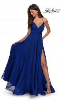 Picture of: Elegant Long Chiffon Prom Dress with Pleated Bodice in Marine Blue, Style: 28575, Main Picture