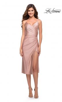 Picture of: Jersey Midi Dress with Slit and Wrap Style Ruching in Mauve, Style 30918, Main Picture