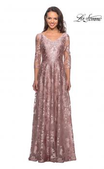 Picture of: Floor Length Lace Gown with Sheer 3/4 Sleeves in Mauve, Style: 27861, Main Picture