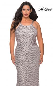 Picture of: Patterned Sequin Plus Size Dress with High Neckline in Mauve, Style: 28860, Main Picture