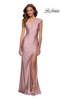 Picture of: One Shoulder Shiny Ruched Jersey Dress with Slit in Mauve, Style 29619, Main Picture