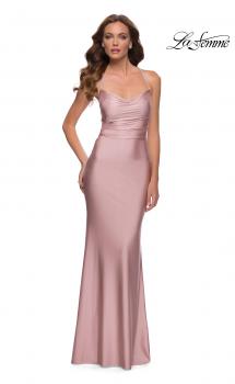 Picture of: Fitted Jersey Gown with Draped Neckline and Beaded Straps in Mauve, Style 29918, Main Picture