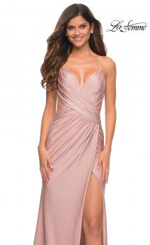 Picture of: Ruched Long Gown with Criss-Cross Style Bodice in Mauve, Main Picture