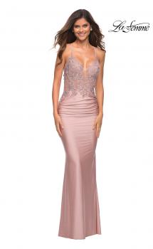 Picture of: Prom Dress with Illusion Lace Bodice and Ruched Skirt in Mauve, Main Picture