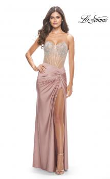 Picture of: Jersey Dress with Knot Detail and Sheer Rhinestone Bodice in Mauve, Style: 31556, Main Picture