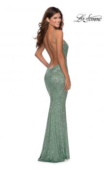 Picture of: Sequin Pyramid Neck Prom Dress with Open Back in Mint, Style: 28650, Main Picture