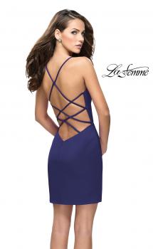 Picture of: Form Fitting Homecoming Dress with Strappy Open Back in Navy, Style: 26638, Main Picture