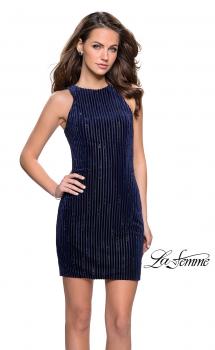 Picture of: Velvet Homecoming Dress with Scattered Rhinestones in Navy, Style: 26789, Main Picture