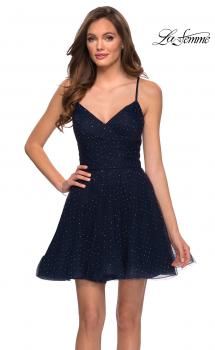 Picture of: Rhinestone Fit and Flare Party Dress with Tulle Skirt in Navy, Style: 29336, Main Picture