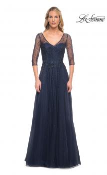 Picture of: Tulle A-line Evening Dress with Beading in Navy, Style: 24894, Main Picture