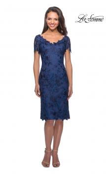Picture of: Short Sleeve Knee Length Lace Dress with V-Neck in Navy, Style: 25522, Main Picture