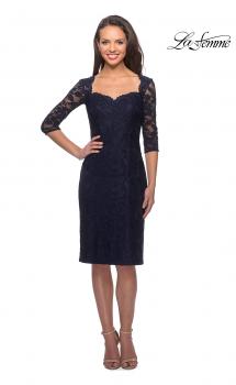 Picture of: Knee Length Lace Dress with Rhinestone Detailing in Navy, Style: 25527, Main Picture