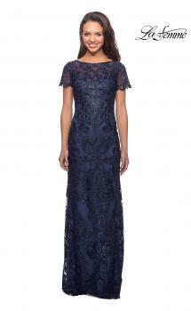 Picture of: Long Lace Dress with Rhinestones and Short Sleeves in Navy, Style: 26405, Main Picture