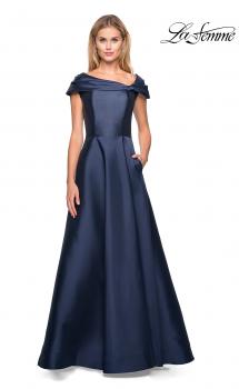 Picture of: Long A-Line Off the Shoulder Gown with Pockets in Navy, Style: 26877, Main Picture
