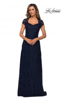 Picture of: Cap Sleeve Floral Gown with Sweetheart Neckline in Navy, Style: 27951, Main Picture