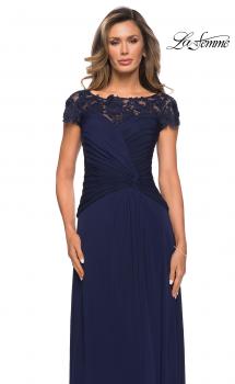 Picture of: Jersey Dress with Ruching and Floral Neckline in Navy, Style: 28029, Main Picture