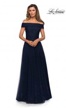 Picture of: Tulle Off the Shoudler A-line Dress with Rhinestones in Navy, Style: 28051, Main Picture