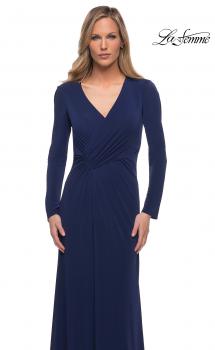 Picture of: Long Sleeve Jersey Dress with Criss-Criss Front Ruching in Navy, Main Picture