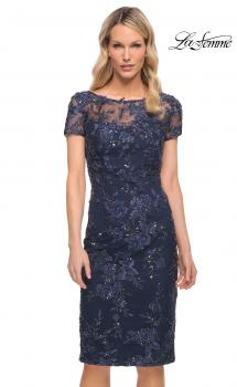 Picture of: Beautiful Short Dress with Illusion Top and Sleeve in Blue, Style: 29982, Main Picture