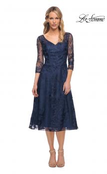 Picture of: Stylish Tea Length Mother of the Bride Dress with Sleeves in Blue, Style: 30016, Main Picture