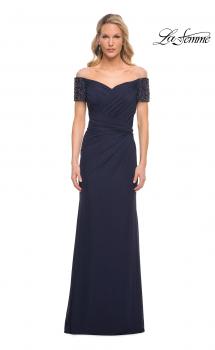 Picture of: Net Jersey Long Gown with Exquisite Beaded Design in Blue, Style: 30057, Main Picture