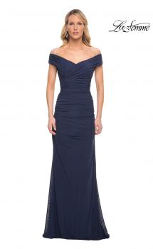 Picture of: Long Ruched Gown with Off the Shoulder Top in Blue, Style: 30363, Main Picture