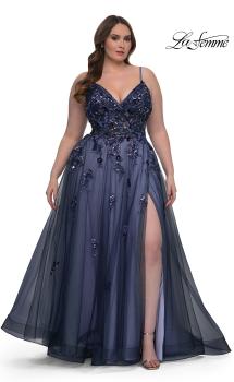 Picture of: Stunning A-line Plus Dress with Sequin Beaded Applique in Navy , Style: 33061, Main Picture
