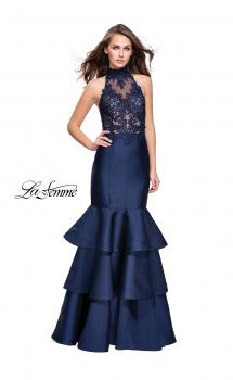 Picture of: Long Mikado Prom Dress with Ruffle Mermaid Skirt in Navy, Style: 25707, Main Picture